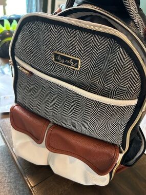 Itzy Ritzy Black & White Herringbone Backpack with Brown Accents